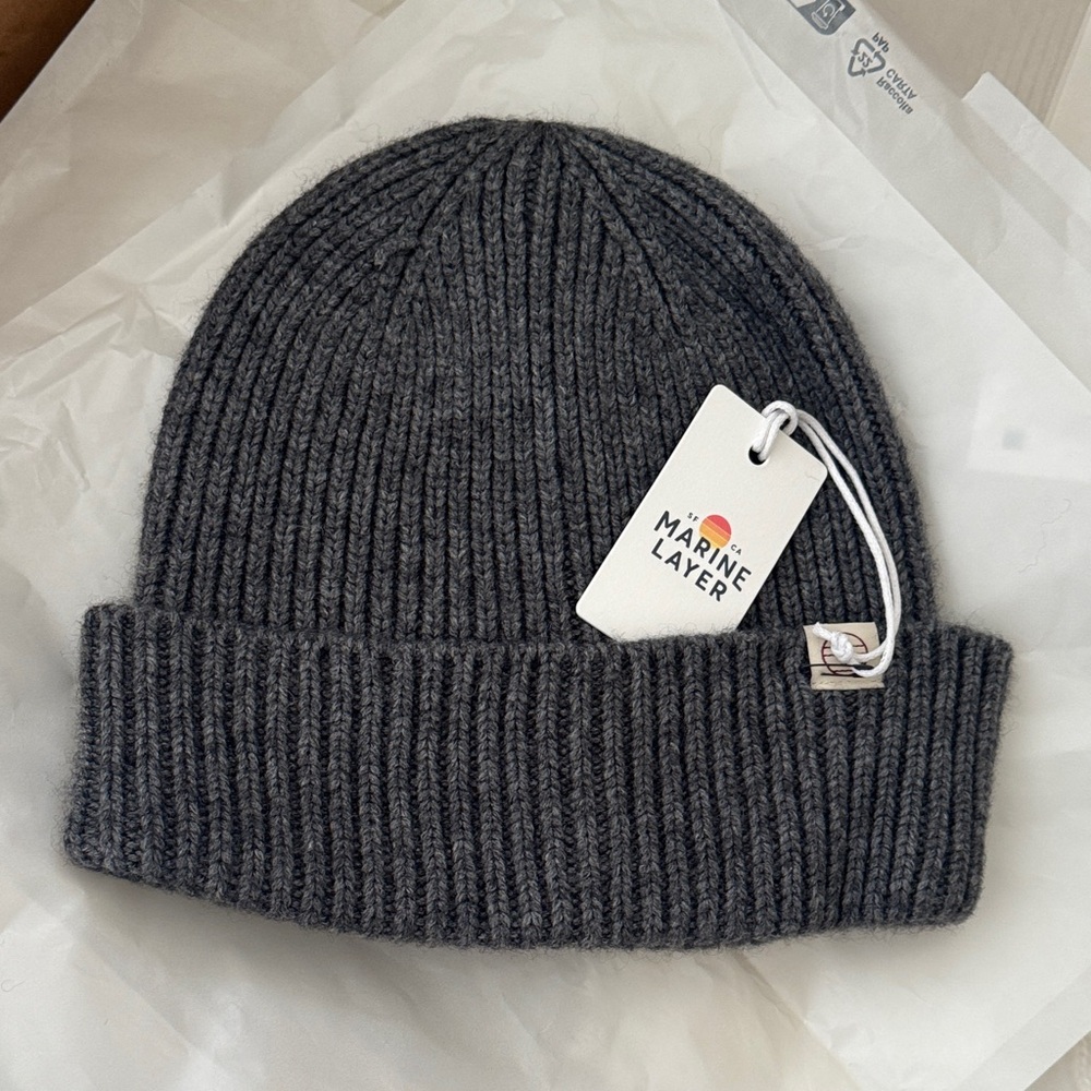 Marine Layer Beanie grey UNISEX heather cashmere wool nylon viscose knitted